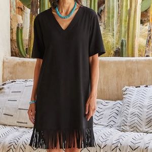 Karen Kane V-Neck Fringe Shift Dress Black L